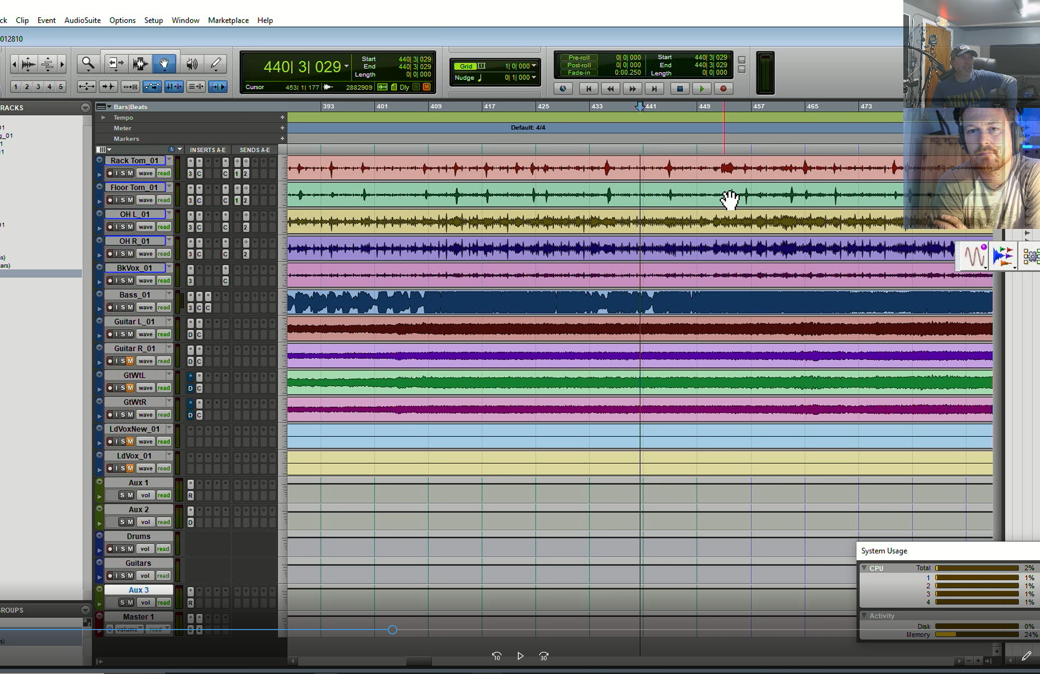 Protools virtual audio mixing session video conferencing screen-share